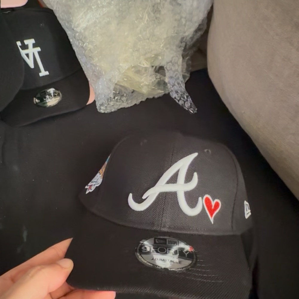 Kids Black Baseball Cap with Heart Accent